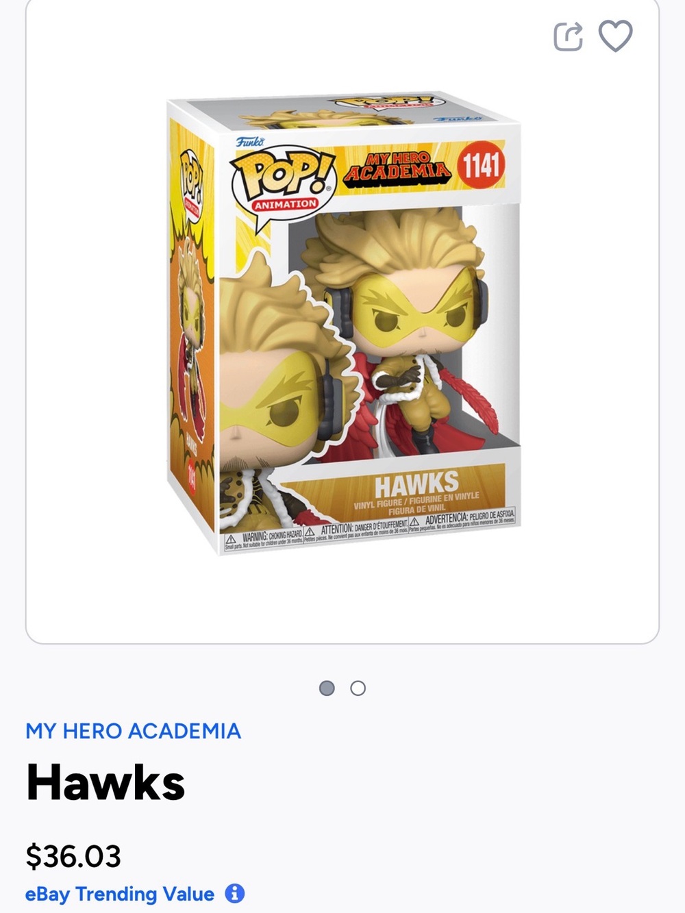 Funko Pop! Animation My Hero Academia Hawks Figure - Yellow, Red, Black- 1141